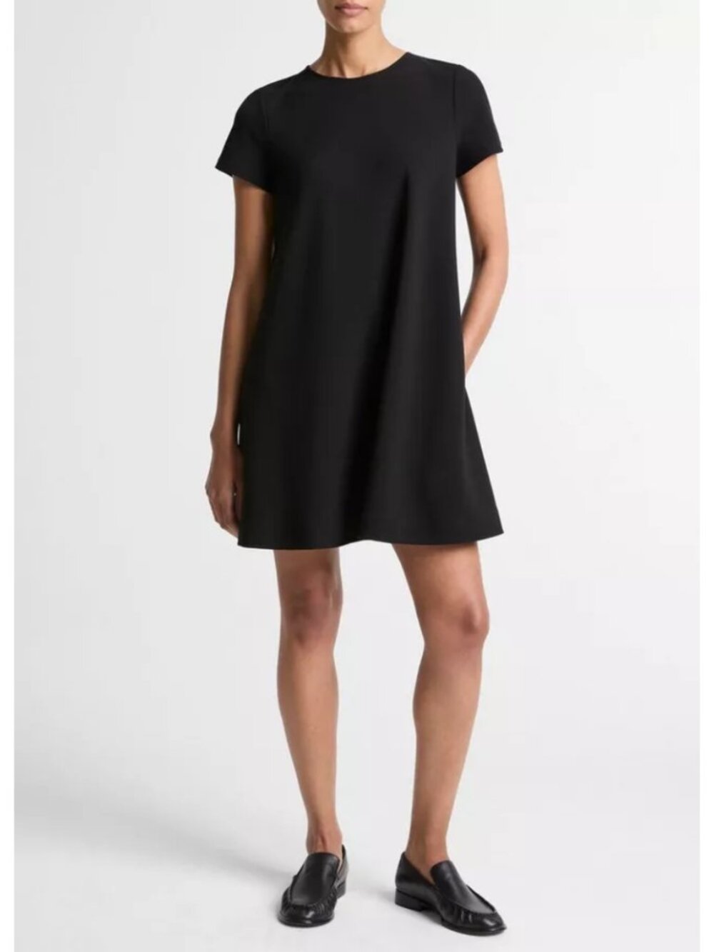 Vince Bias Short-Sleeve Dress Black Pocket Mini A-Line Casual Stretch Sz XS NWT